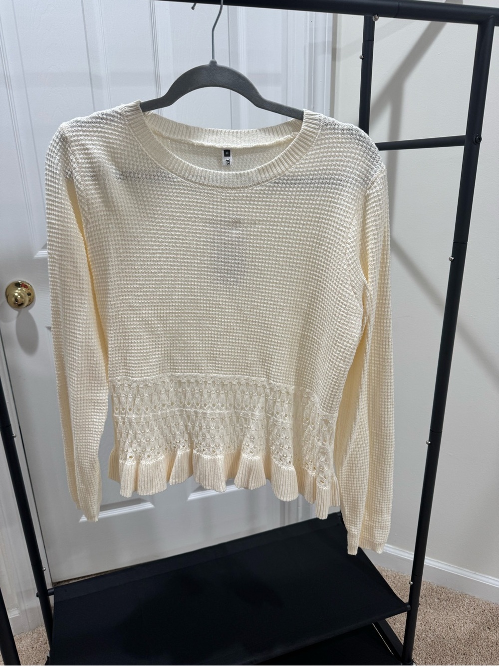 Amazon Cream Knit Peplum Hem Long-Sleeve Sweater
